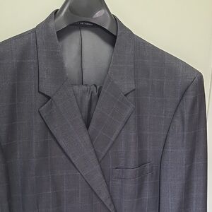 Stafford Men's Charcoal Windowpane Suit Jacket with Subtle Blue Check
